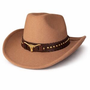 🔥Beige & Brown Hat with Gold Accents suede New